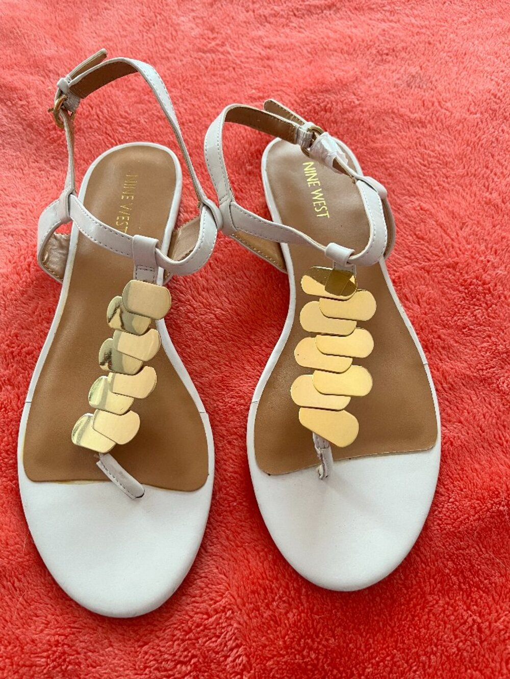 Nine West White and Gold Sandals